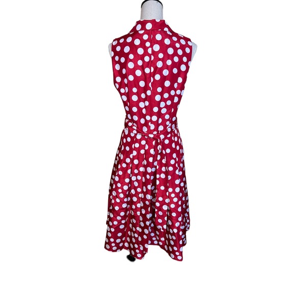 Jessica Howard Red Polka Dot Dress 10 Sleeveless Belted Pleated Fit & Flare - Picture 2 of 8